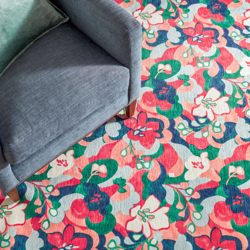 Dreamy Daisies Multi Machine Washable Rug, Rectangle 6' x 9'
