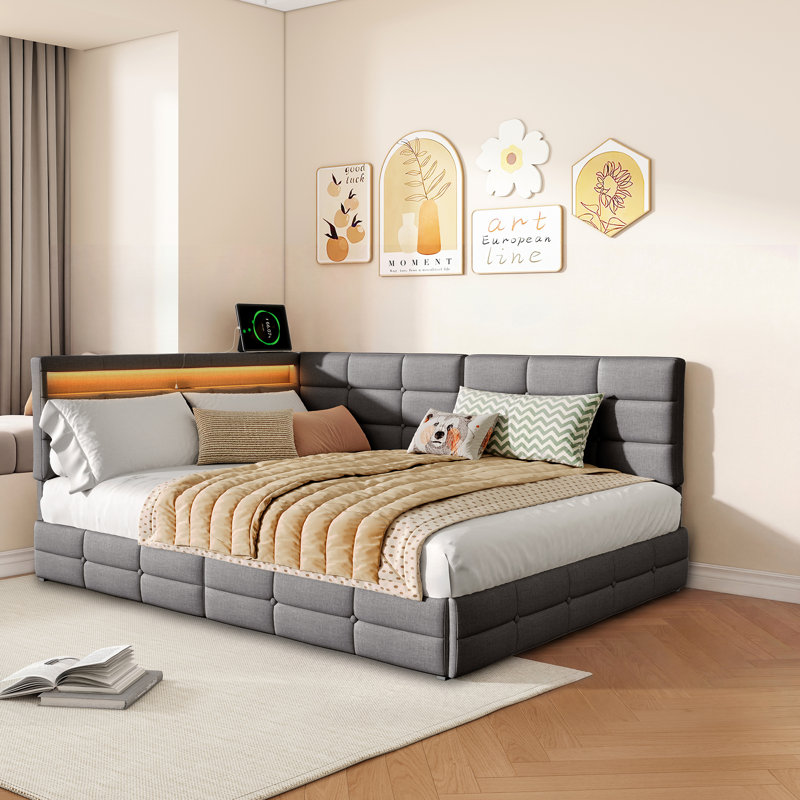Chippenham Daybed With 2 Drawers Without Matress, European Double (140 x 200 cm), Grey