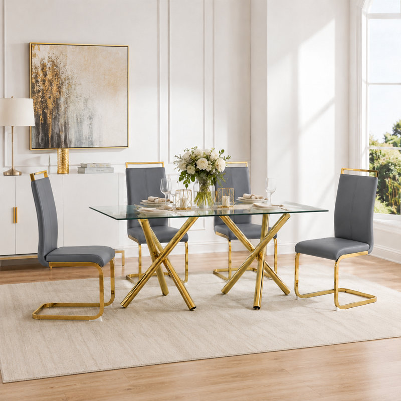 Ensemble de salle à manger 5 pièces Modern Glam, Ensemble de cinq pièces : table, quatre chaises, Gris