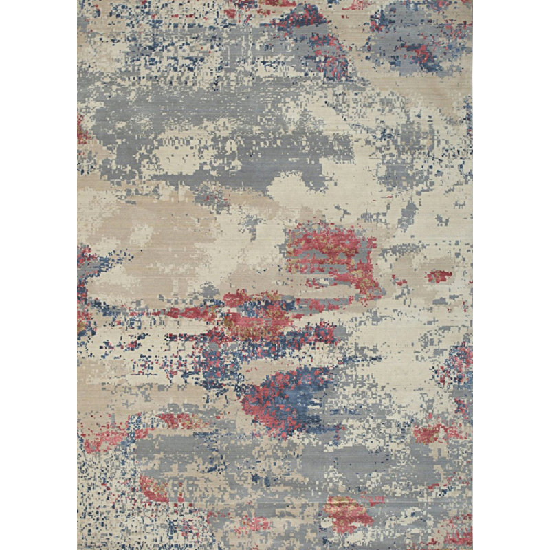Tapis contemporain contemporain abstrait en laine nouée à la main 5 x 8