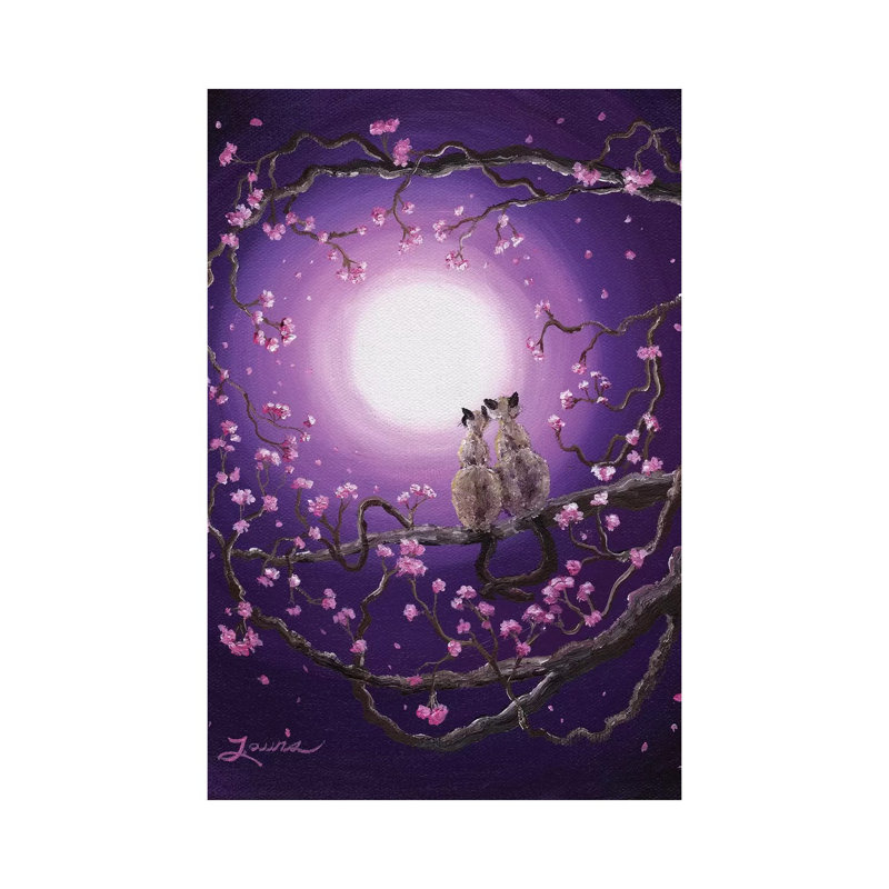 Siamese Cats In Pink Blossoms by Laura Iverson - Wrapped Canvas Print, 66.04 cm H x 45.72 cm W x 1.91 cm D