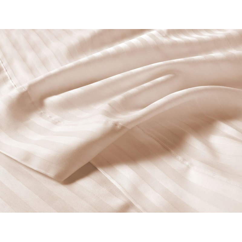 Satin Stripe 100% Cotton 250 Thread Count Flat Sheet, Double, Cream