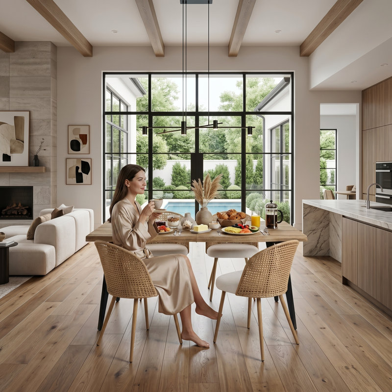 Ensemble de salle à manger moderne 5 pièces - Table extensible peu encombrante avec 4 chaises rembourrées, Walnut