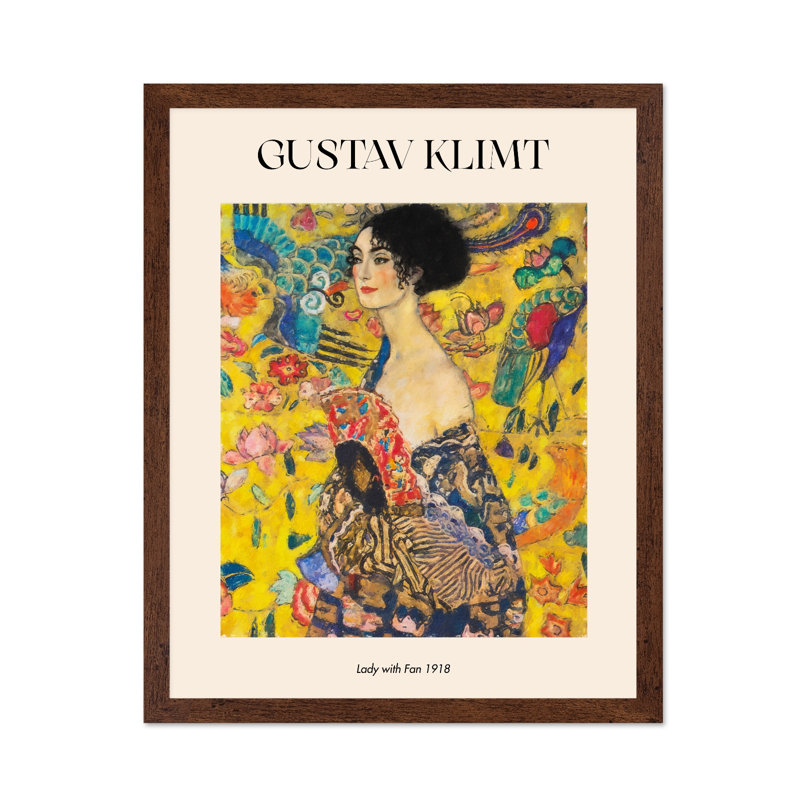 Gustav Klimt - Dame avec ventilateur n ° 2, H 11 po x l 14 po, Affiche, Encadrement brun