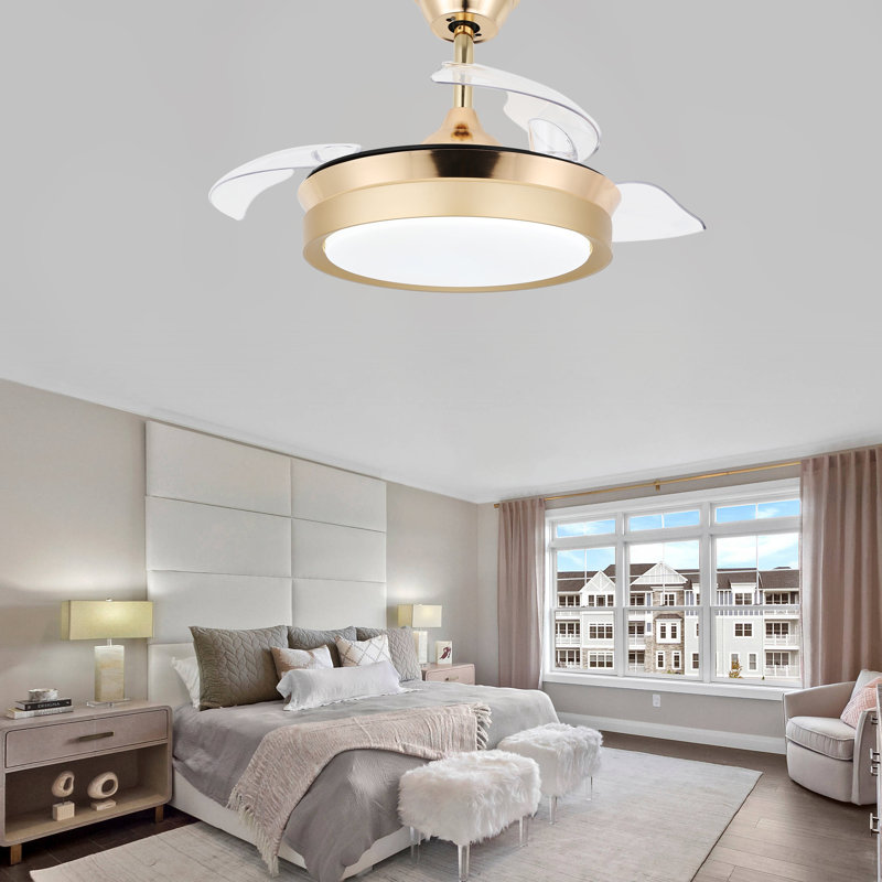 Gerede 36" Integrated LED Retractable Ceiling Fan, French Gold with Clear Blades