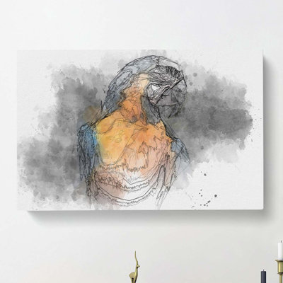 Blue & Yellow Macaw Parrot in Abstract - Wrapped Canvas