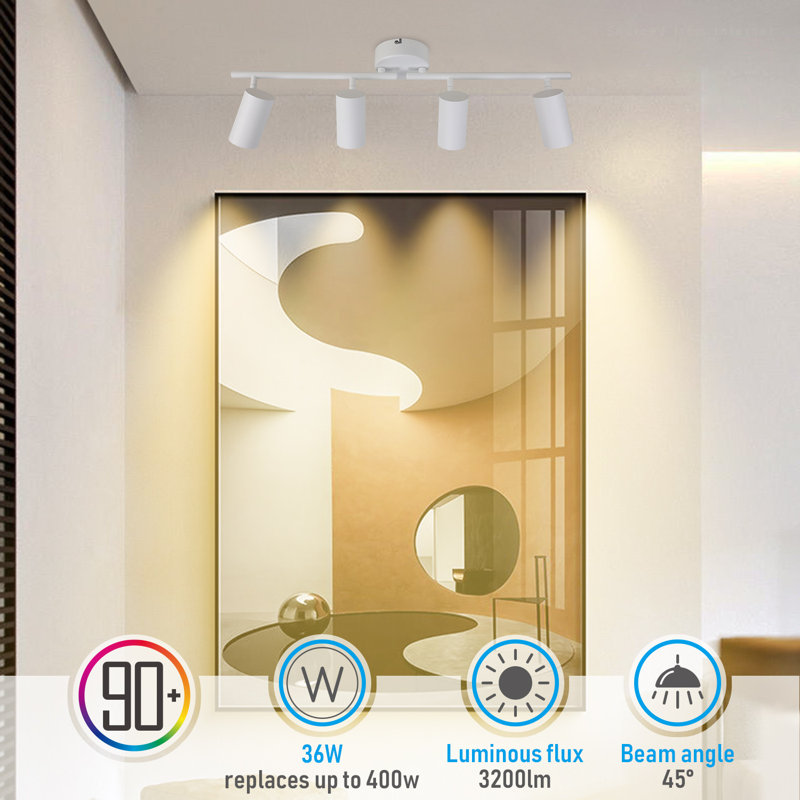 LED Adjustable 4-Head Ceiling Track Spotlight Dimmable, 5 Color Temperatures Selectable, White