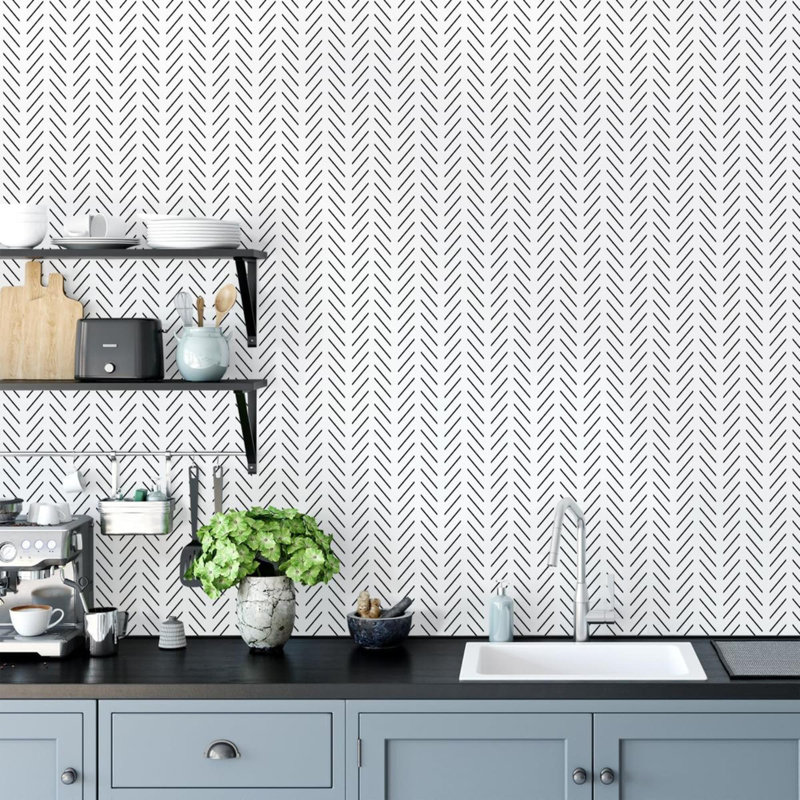 Papier peint adhésif à motif à chevrons moderne, papier peint amovible géométrique pour salle de bain