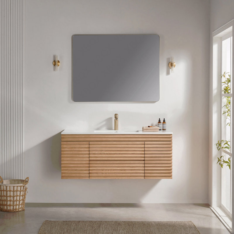 Meuble-lavabo simple mural et flottant 48 po, lavabo en céramique