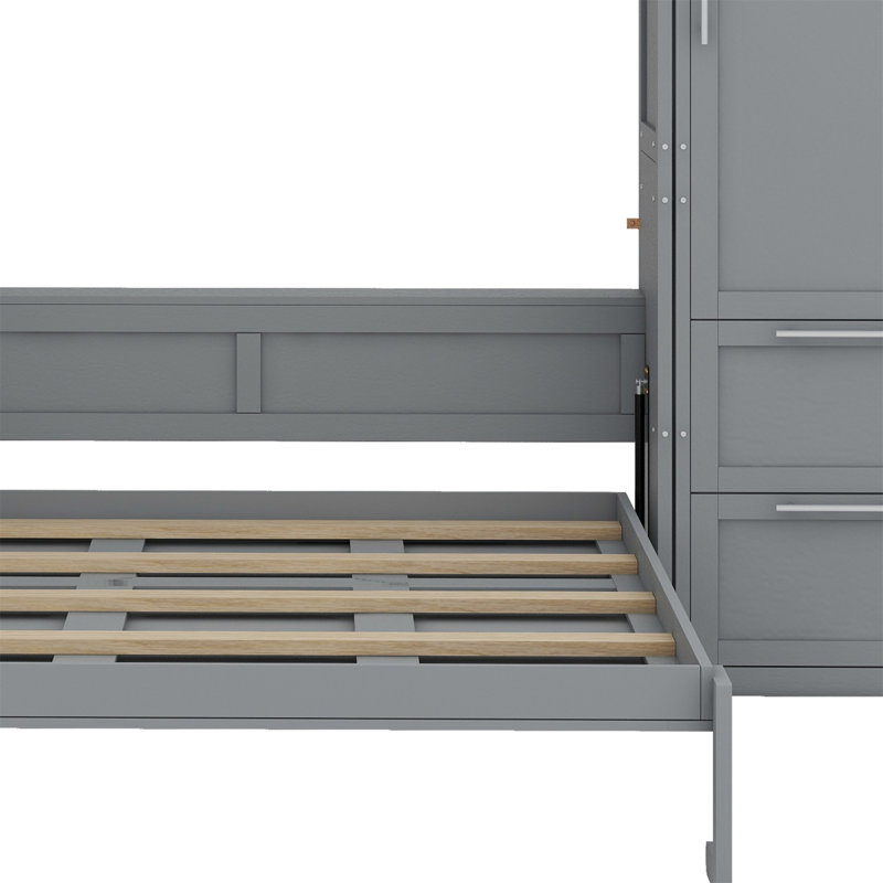 Lit escamotable Murphy avec placard, tiroirs et tablettes, Gris
