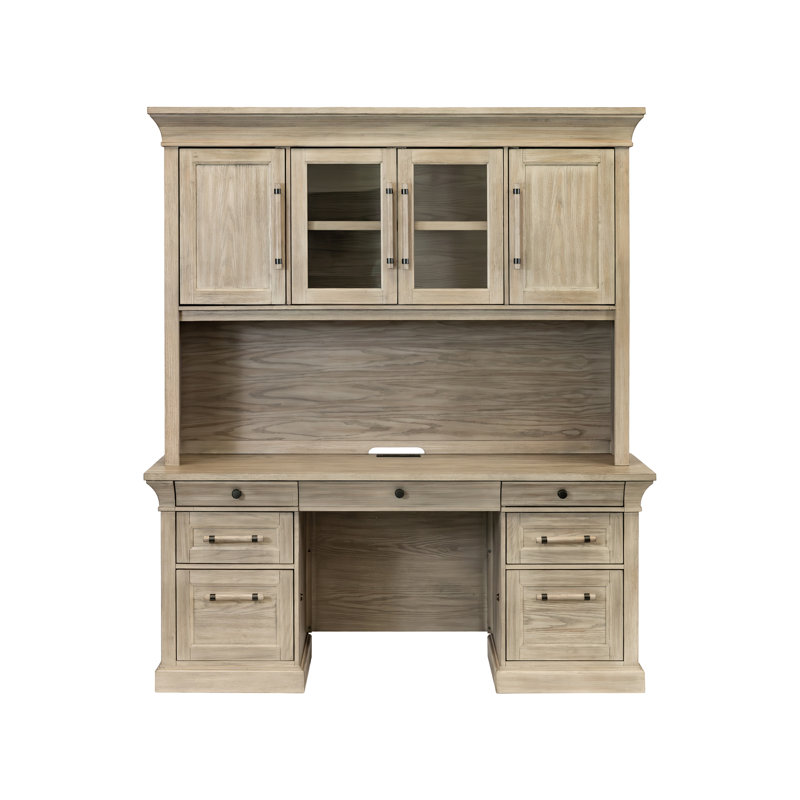 Bureau de direction traditionnel en bois, huche de rangement de bureau avec portes, brun, Brun