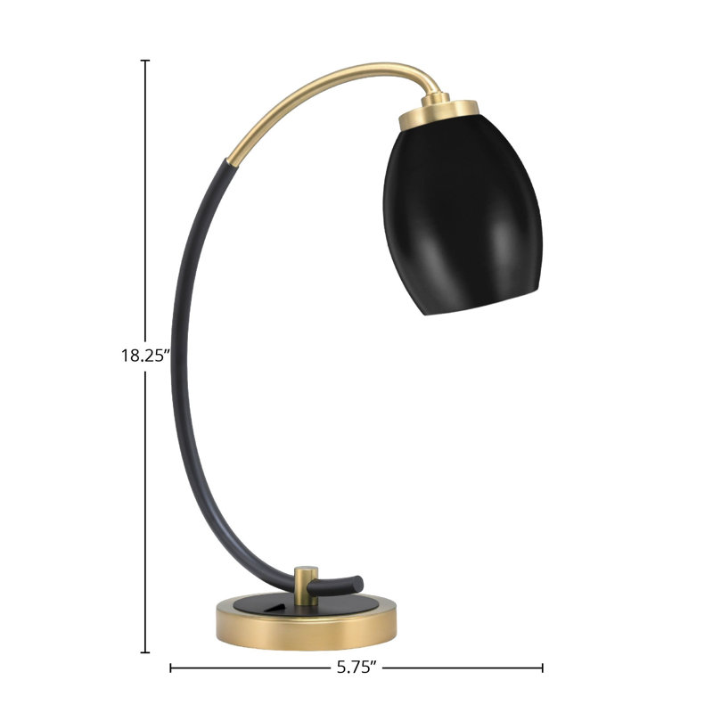Lampe de bureau en acier inoxydable Waldine, Noir, Noir mat / laiton