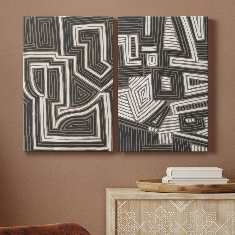 Abstrait labyrinthe I, toile tendue avec châssis de qualité supérieure - prête à être accrochée, H 36 po x l 48 po x P 1 po