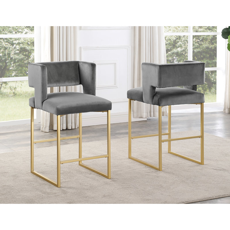 Tabouret à hauteur de comptoir rembourré 27 "avec structure en métal Farnsworth , gris, Or
