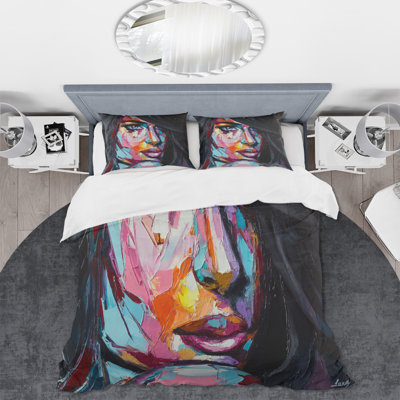 Colorful Fantasy Portrait Of A Young Woman II - Modern Duvet Cover Set - Microfiber Polyester