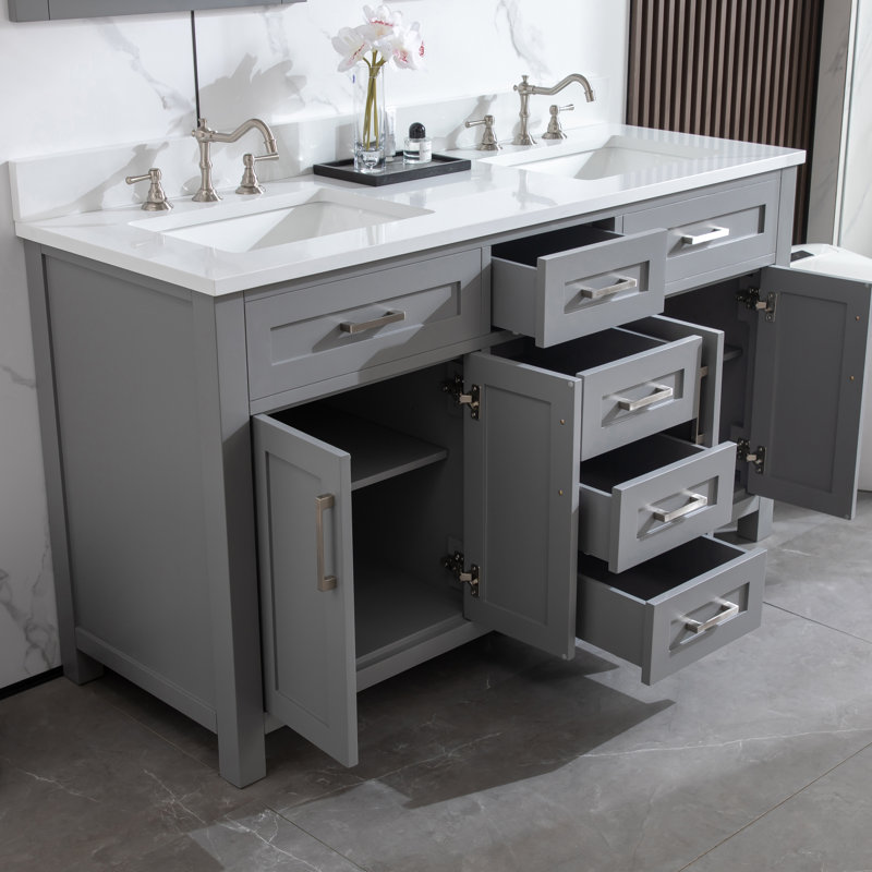 Ensemble de meuble-lavabo double 60 po, Gris