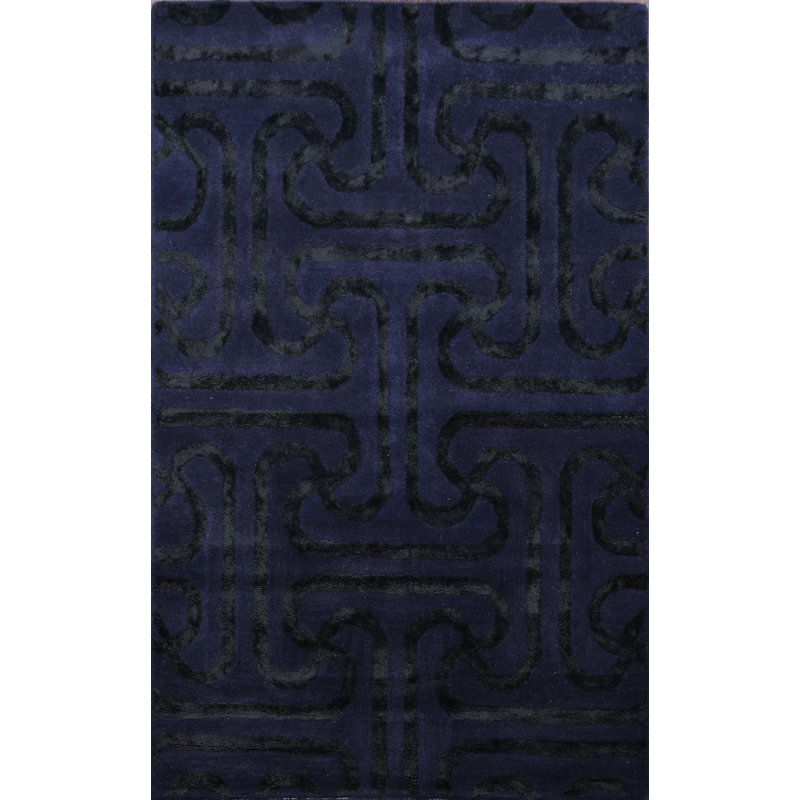 Tapis bleu marine en laine / soie touffeté à la main Frackville