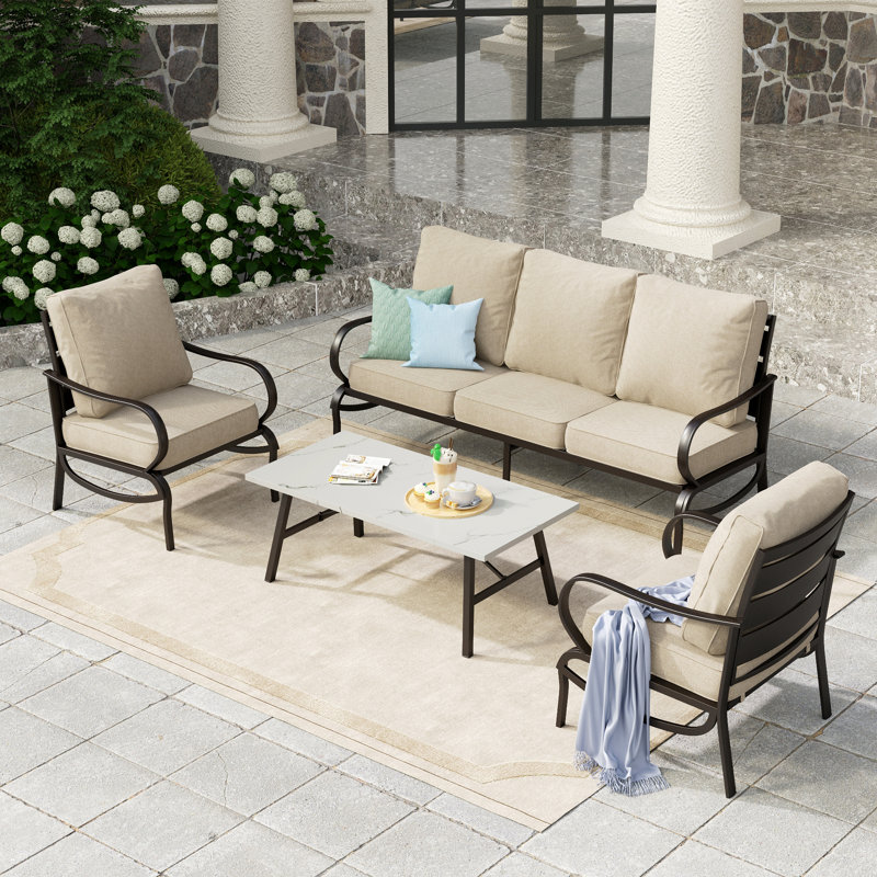 Ensemble de conversation de patio pour 5 à 7 personnes avec repose-pieds optionnel Asfand, Beige, Non