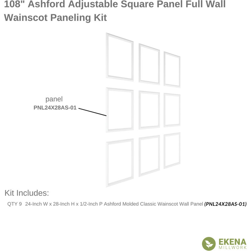 108'' H x 94.5'' W x 0.5'' D Wainscot Panelling