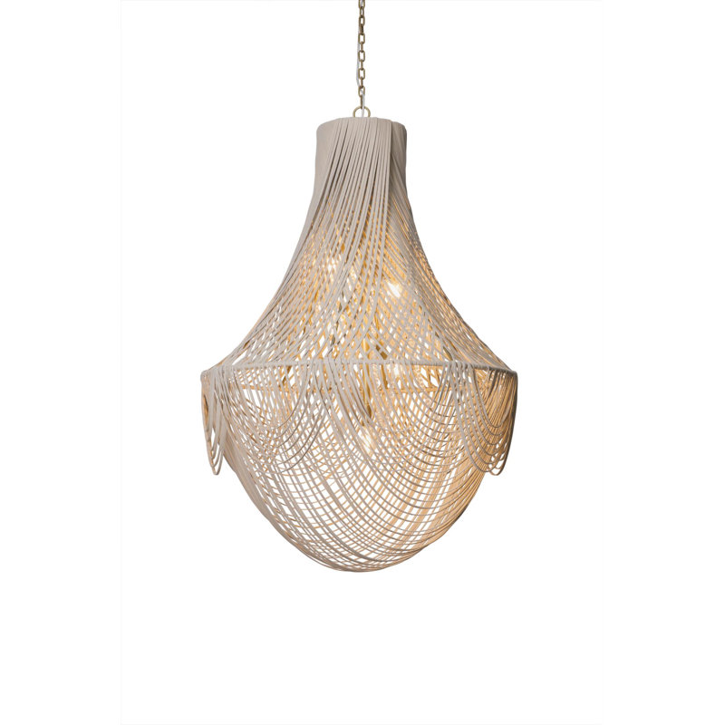Large Leather Fringe Chandelier, Cream