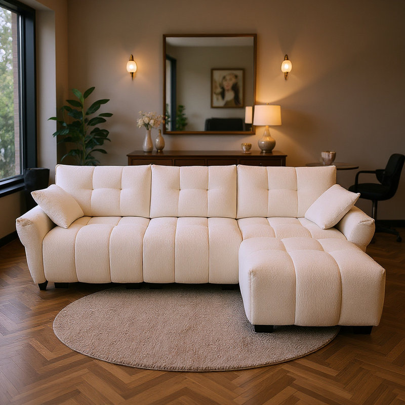 Canapé moderne en chenille de 110 po avec assise profonde et dossier capitonné, canapé modulaire avec support ergonomique et coussins moelleux pour le salon ou la salle multimédia