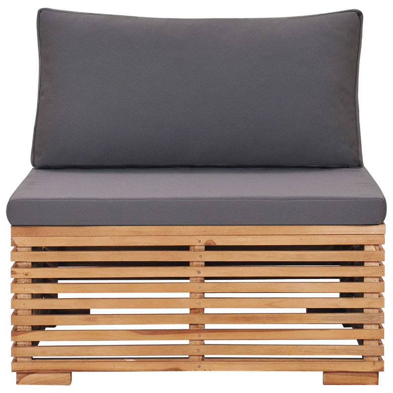 Chaise de patio en teck avec coussins Savaira, Gris foncé