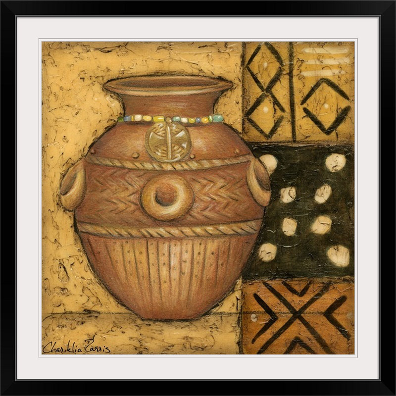 « ii » chariklia zarris, reproduction d’art African Earthenware, H 38 po x l 38 po x P 1 po, Cadre noir