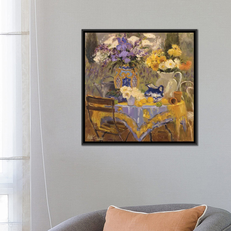 « jardin table », impression sur toile, H 18 po x l 18 po x P 1,5 po, Toile avec cadre noir, Pas de tapis