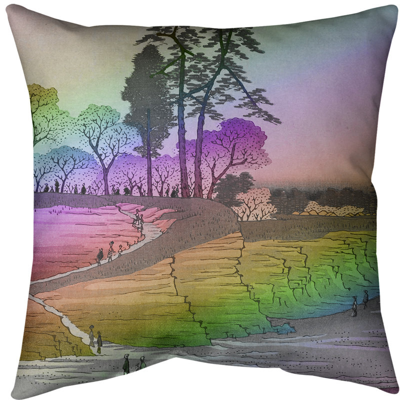 Housse de coussin Gotenyama at Shinagawa, 14 po x 14 po, Arc-en-ciel, Faux lin