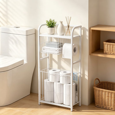 Porte-papier hygiénique autoportant avec rangement pour les petits espaces de salle de bain, peut contenir des rouleaux de rechange, du téléphone, des lingettes et des magazines, un distributeur de papier hygiénique de grande capacité et un organisateur