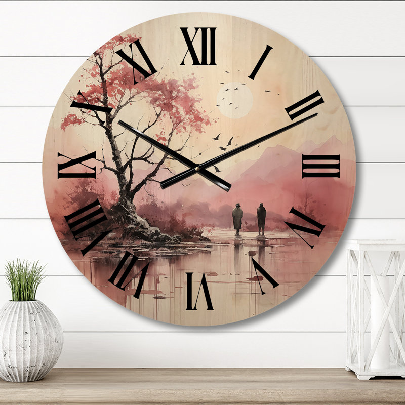 Horloge murale contemporaine sur bois avec art contemporain, Moyenne