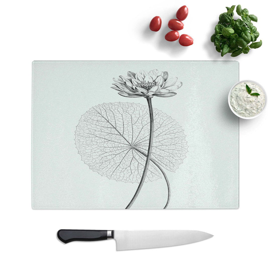 Tempered Glass White Egyptian Lotus Chopping Board