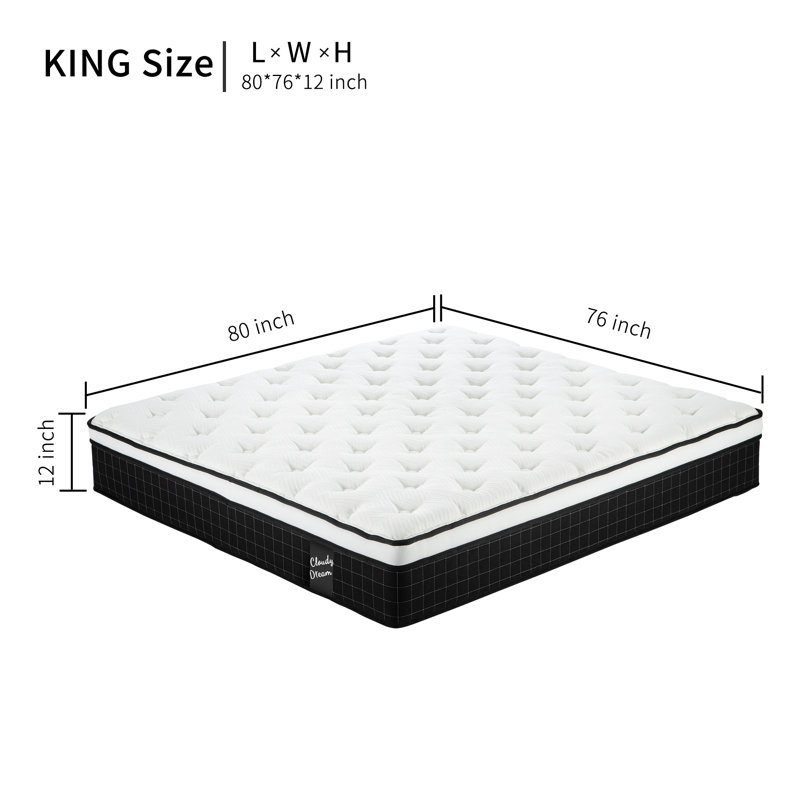 Housse pour lit simple à ressorts ensachés en mousse à mémoire de forme hybride KING Certipur-US Noir