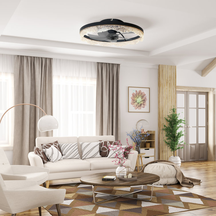 16" Led Flush Mount Ceiling Fan Light With Remote