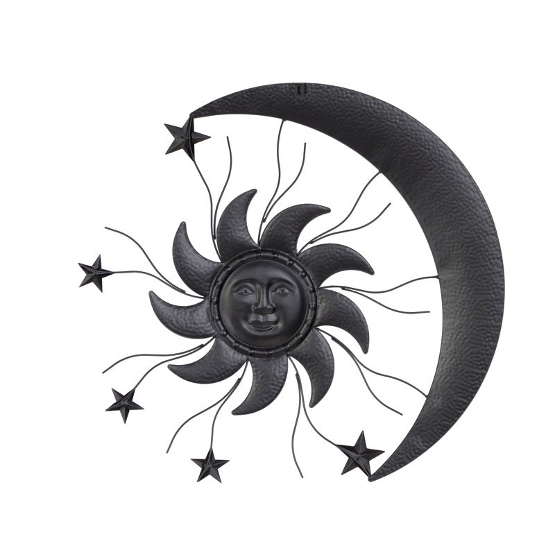 Décoration murale céleste soleil et lune en métal
