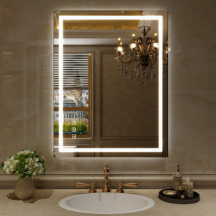 Miroir de salle de bain à DEL 72 x 36, miroirs de salle de bain à intensité variable pour le mur, antibuée, 3 couleurs réglables, mémoire, lumières à DEL doubles (avant et rétroéclairé) Matériau trempé durable