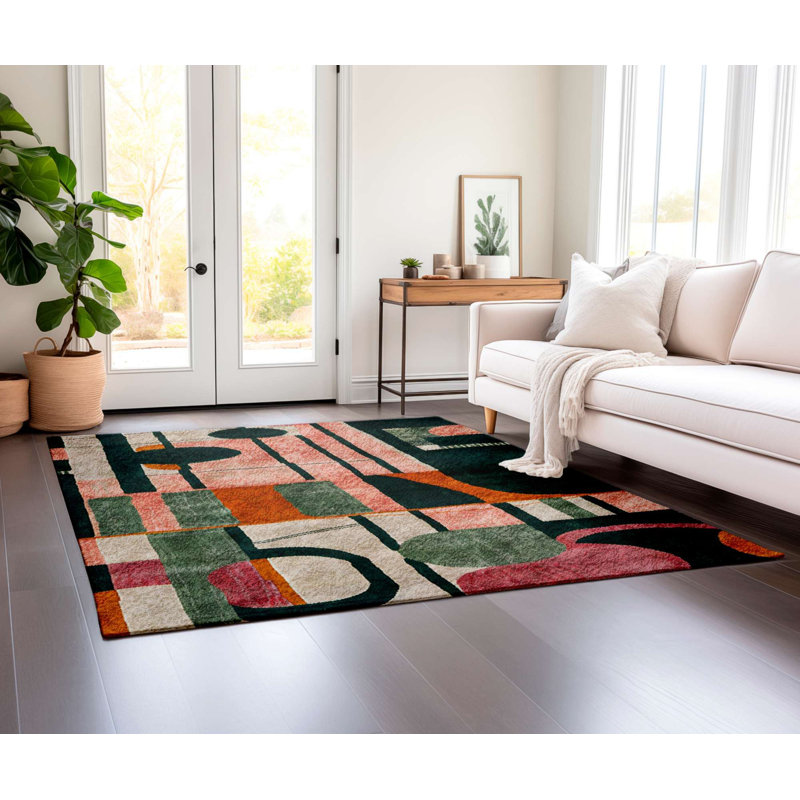 Stylish Area Rug, 5.2 x 7.5 Feet, 60% Cotton / 40% Polyester | Non-Slip Cotton Underside, Machine Woven, Digital Print | Total Thickness: 0.3 Inches | Washable at 30°C, Perfect for Living Room & Bedroom Decor