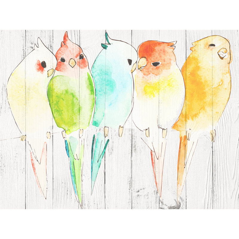 «Tropical Serenade: Watercolor Parrots on Branch», chef-d'œuvre d'aquarelle sur toile tendue, H 12 po x l 16 po x P 1,5 po
