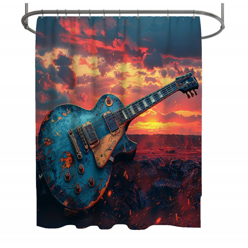 Rideau de douche à guitare électrique - Décoration de salle de bain musique, H 73 po x l 70 po