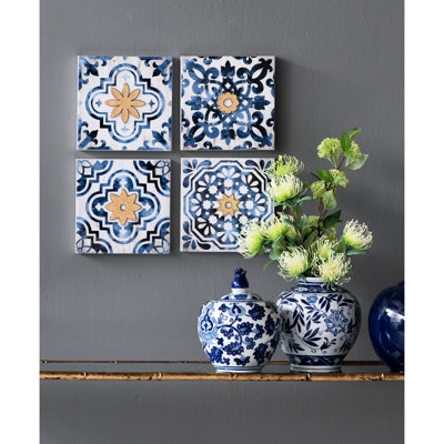 9.5X9.5" Wall Decor In Blue, White, Gold. Framed For Office. Suits Eclectic Interiors. 95% Fir Wood, 5% Paper. 5Lbs. 9.5Wx9.5Hx1.7D Chic Gold Decor, 9.5X9.5". Eye-Catching Accents Any Room. Fits