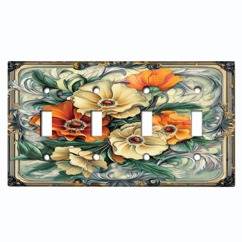Couvercle de plaque d'interrupteur en métal; Bascule à 4 bandes US standard - Coquelicots, # 4 Quad bascule