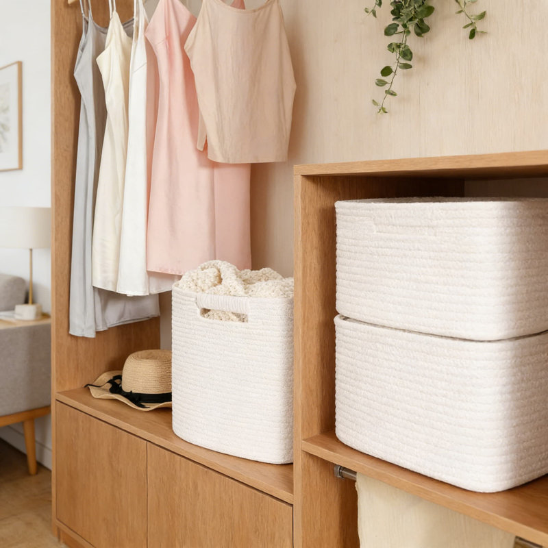 Cube Storage Bins 3 Pack, 13 Inch Woven Storage Baskets With Handles For Organizing Shelves, Closets, Nursery, Bathroom And Living Room, Breathable Cotton Rope Storage Containers