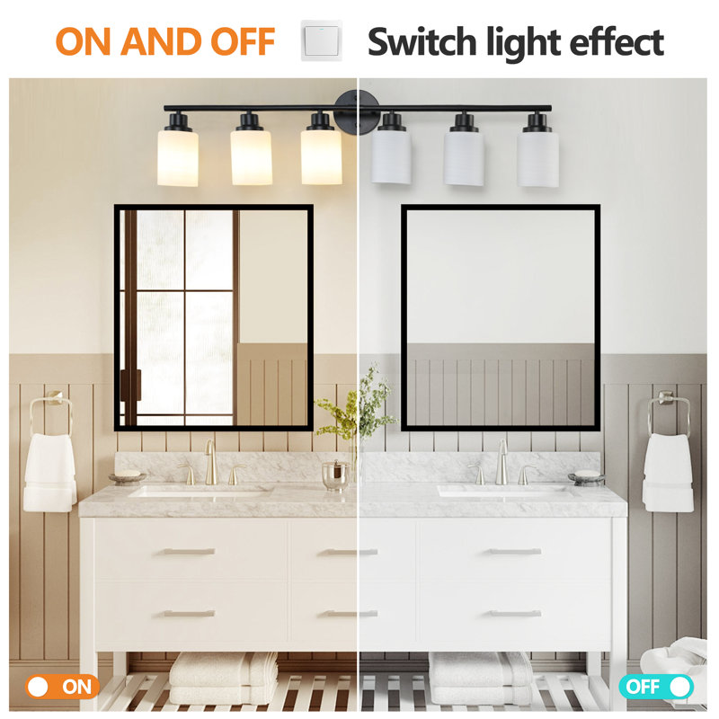 Miroir de salle de bain 38 lumières à poser 6 lumières 38,6 po avec abat-jour en verre blanc opale 38,6 po