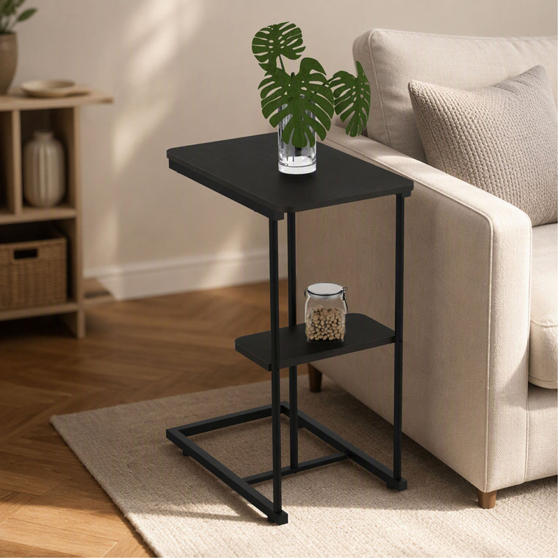 Table d'appoint avec panier de rangement et support pour ordinateur portable – aspect bois – gris, Gris / noir