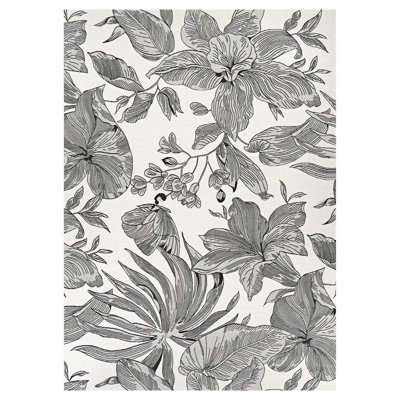Dolce Performance Flatweave Floral Snow White Indoor Outdoor Rug