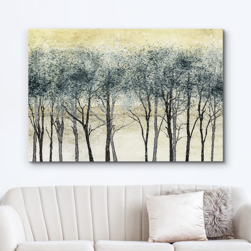 Abstrait, forêt, automne, ciel doré, vert, printemps, forêt, arbre, nature sauvage, illustrations, art, rustique
