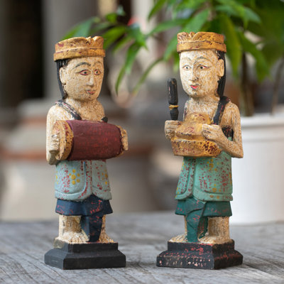  Handmade Kempluk Players Wood Sculptures (Pair)