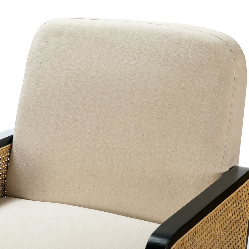 Fauteuil Sonnet avec base en bois, Lin blanc