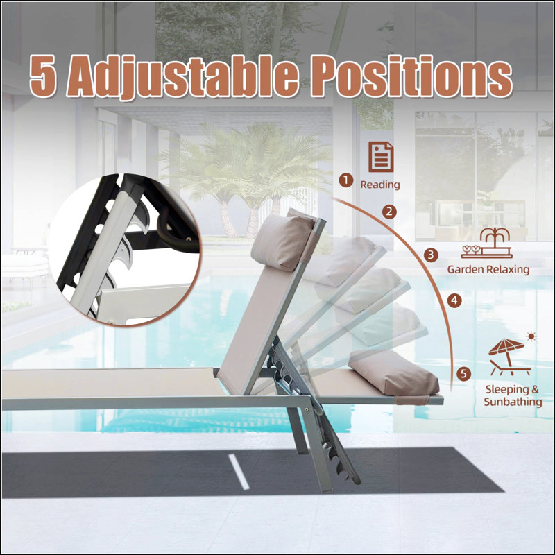 Chaises longues en aluminium pour piscine avec table d'appoint, Kaki