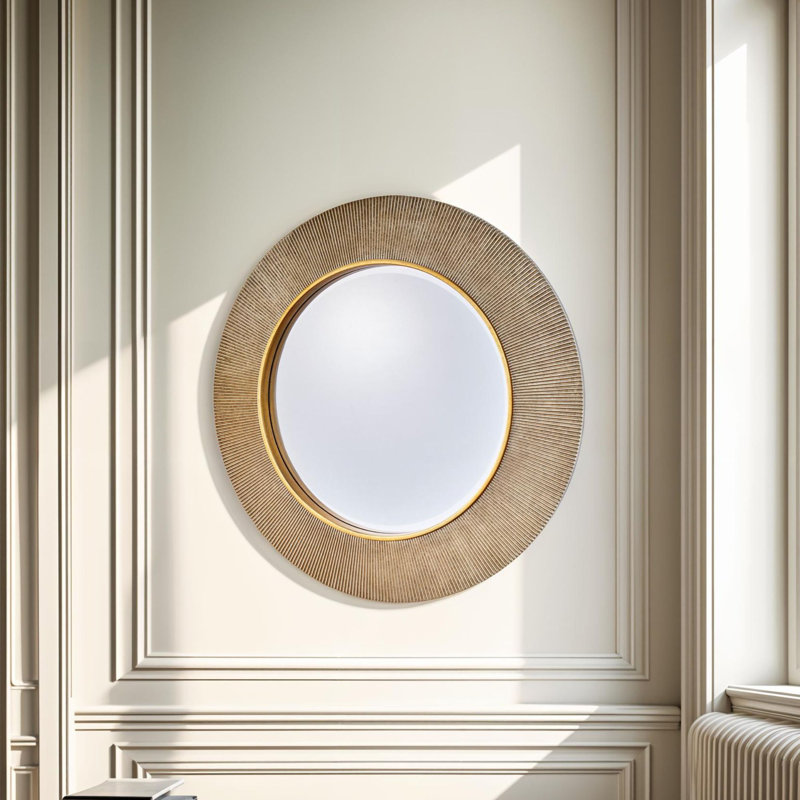 Aubry Round Ribbed Mirror Bevelled, Gold 
